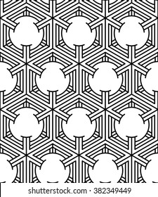 Endless monochrome symmetric pattern, graphic design. Geometric circles intertwine optical composition.
