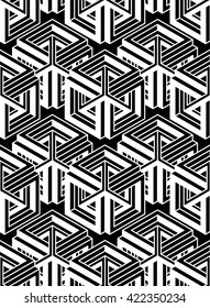 Endless monochrome symmetric pattern, graphic design. Geometric intertwine optical composition.