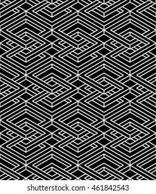 Endless monochrome symmetric pattern, graphic design. Geometric intertwine optical composition.