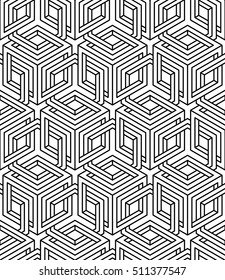 Endless monochrome symmetric pattern, graphic design. Geometric intertwine optical composition.