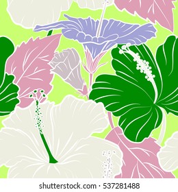 Endless multicolored vector texture for romantic design, decoration, posters, textile print, fabric. Floral seamless pattern with multicolor bright summer flowers, leaves and buds on green background.