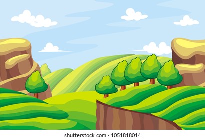 endless nature background for game design, 
separated layers for parallax effect in animation