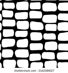 Endless ornament of imitation of a wall of stones, hand drawn on a black square background. Used for printing on paper, fabric, packaging, wallpaper. Eps10.