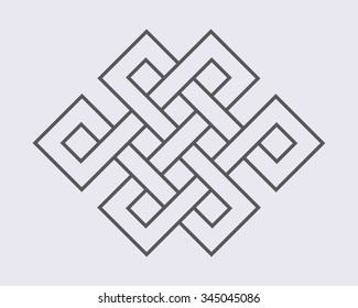 Endless Outline Knot Tibet, Eternal , Buddhism and Spirituality . Vector illustration