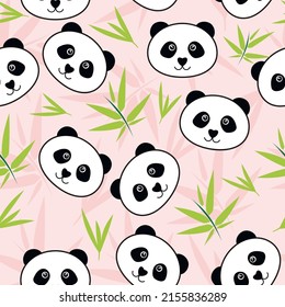 endloses Panda-Muster mit Bambus und Blättern auf rosafarbenem Hintergrund