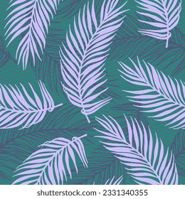 Patrón vectorial interminable de hojas de palma paradisíacas. Diseño botánico sobre fondo de textura de olas. Resumen de la ilustración de ramas de palmeras. Diseño de vegetación de hojas grandes. Impresión real de tela de palma.