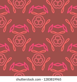 Endless pattern with abstract floral motifs. Ethnic ornaments. Boho style design for fabric, textile, silk,cotton, furnishing, manufacturing, wallpaper. Vintage simple style.Tender pink, orange colors