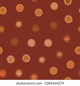 Endless pattern, amusing abstract faces. Backdrop design, human unusual face. Surface design with simple shapes
