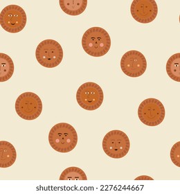 Endless pattern, amuzing abstract faces. Seamless backdrop, human unusual face. Vector illustration in simple flat style
