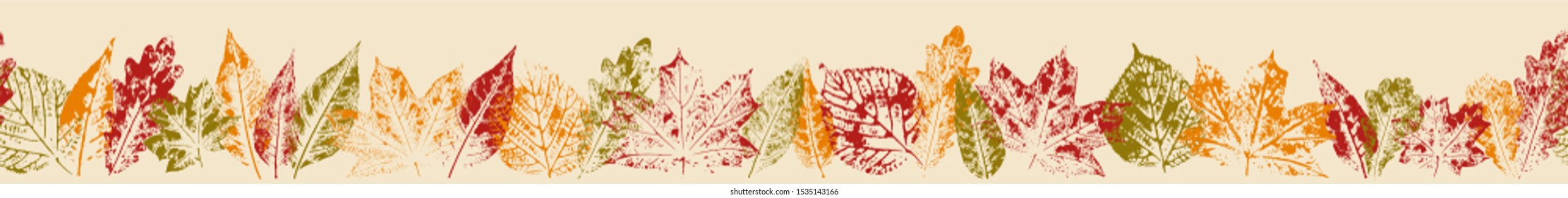 Endless pattern with autumn leaves. Seamless horizontal natural ornament.