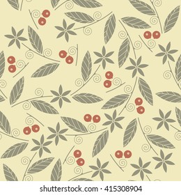 Endless pattern with berries, leaves and flowers can be used for wallpapers, surface textures, textile, tile, kids cloth, pattern fills and more creative designs.