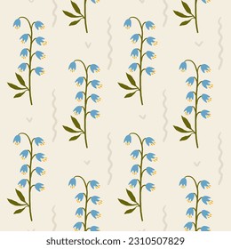 endless pattern of blue bells. minimalistic floral pattern. flat hand drawn flowers.