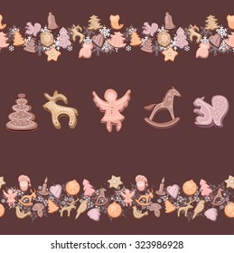 Endless pattern brushes with sweets. For season and Christmas design, announcements, postcards, posters.