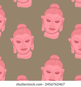 Endless pattern with buddha head image. Background for religious holidays, yoga studios. Vector illustration.