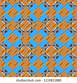 Endless pattern can be used for ceramic tile, linoleum, textile, backgrounds. Vector seamless abstract pattern with diagonal stripes on texture background in retro blue, beige and gray colors.