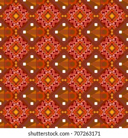 Endless pattern can be used for ceramic tile, linoleum, textile, backgrounds. Vector seamless abstract pattern with diagonal stripes on texture background in retro orange, brown and red colors.