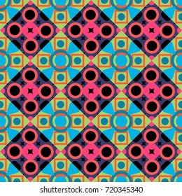 Endless pattern can be used for ceramic tile, wallpaper, linoleum, textile, backgrounds. Vector seamless abstract pattern with squares on on texture background in retro blue, green and pink colors.