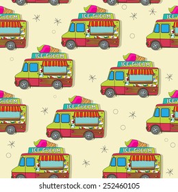 Endless pattern with cartoon ice cream trucks