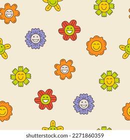 Endless pattern, cheerful flowers. Seamless backdrop, children game concept. Vector illustration in simple flat style........