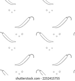Endless pattern of chili pepper and peppercorns. Spices of Latin American cuisine. Outline drawing