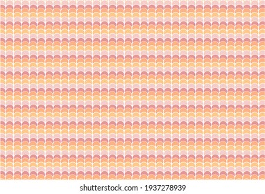 Endless pattern of circular shapes of different shades of pink and orange. Vector pattern with rows of pointed semicircles.