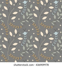 Endless pattern with colorful decorative plants on grey background can be used for design fabric,linens, wallpaper, greeting cards.