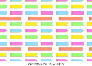 Endless pattern of colorful office paper note stickers of various shapes in trendy bright hues. EPS