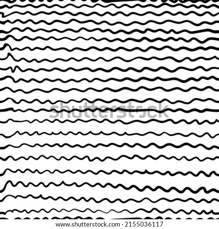 Endless pattern of crooked ink horizontal lines on a white square background. Used for printing on paper, fabric, packaging, wallpaper. Eps10.