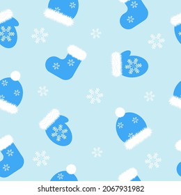 Patrón infinito, con lindos mitones, sombreros y medias. El concepto de Año Nuevo y Navidad