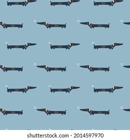 endless pattern of dachshund dogs. dachshunds on an azure background.