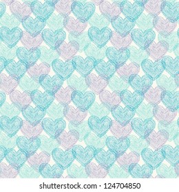 Endless pattern with decorative blue hearts. Template for design and decoration