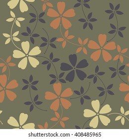 Endless pattern with decorative flowers and leaves on green background. Template can be used  for design fabric, wrapping paper, package, covers and more creative designs.