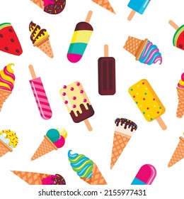 Endless pattern pattern different types of colored ice cream for fabric printing