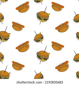 An endless pattern with elements of fast food on a transparent background. Lifestyle. Day of food