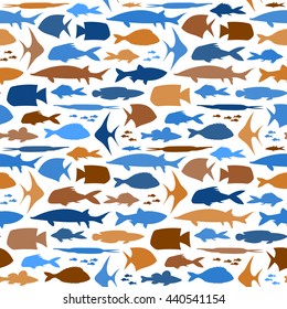 Endless pattern with fishes of different shapes.Colorful seamless pattern on the theme of the sea. Stock vector