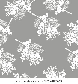 
Endless Pattern of flowers and Mimosa branches. For the design of the page, fabric, stationery, printing products. Congratulations on spring, Women's Day.