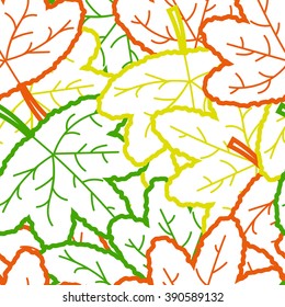 Endless pattern with green, yellow and red leaves