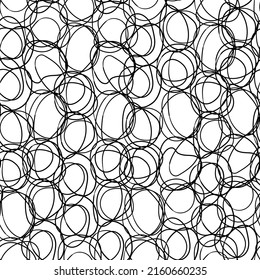 Endless pattern of hand drawn doodles of rings, springs, circles. Used for printing on paper, fabric, packaging, wallpaper. Eps10.