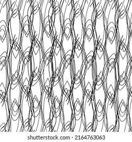 Patrón infinito de garabatos dibujados a mano de ovales, resortes, contornos pétales. Se utiliza para imprimir en papel, tela, embalaje, papel pintado. Eps10.
