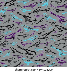 Endless pattern with hand-drawn birds of different sizes. Seamless texture