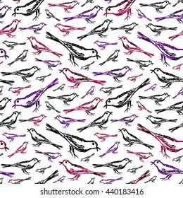 Endless pattern with hand-drawn birds. Seamless texture.