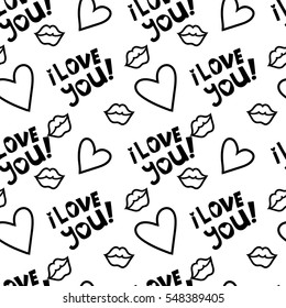 Endless pattern with hearts and the words I love you.