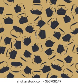 Endless pattern with kettles silhouettes can be used for design fabric, textile, kitchen designs, menu designs and more creative projects.