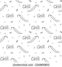 Endless pattern with lettering, Chili pepper and peppercorn. Latin American cuisine. Mexican spices