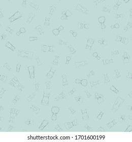 Endless pattern line art vintage aprons on turquoise background. Flat cartoon style Vector illustration.