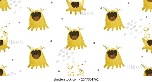 endless pattern with monsters, funny cartoon monsters, mutants, comoc childish illustration