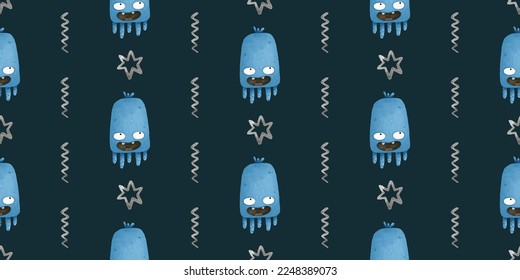 endless pattern with monsters, funny cartoon monsters, mutants, comoc childish illustration