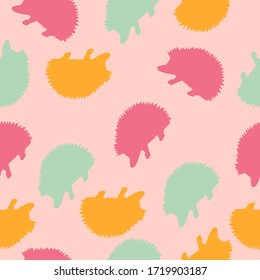 Endless pattern of multi-colored hedgehogs, funny candy pattern