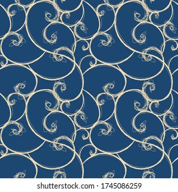 endless pattern ocean waves or spiral fibonacchi on blue