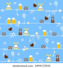 Endless Pattern Oktoberfest Symbols Green Brown Blue Background